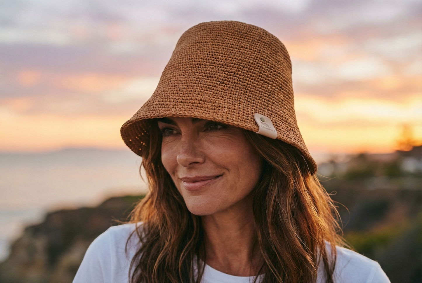 Handcrafted Raffia Crochet Bucket Hat-Beige