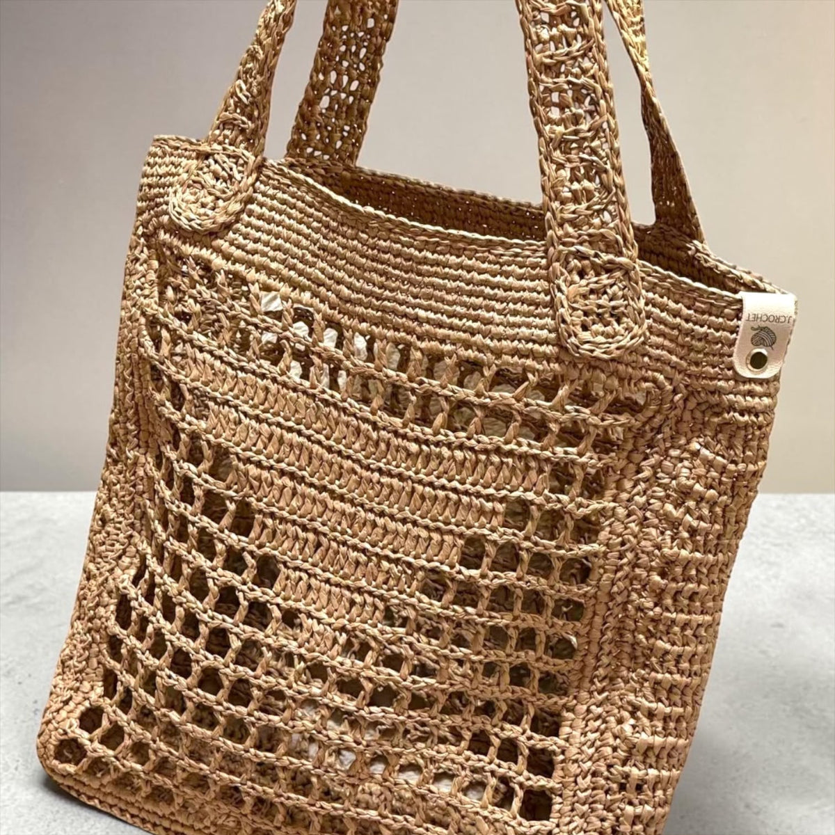 Handcrafted Raffia Bag, Natural Beige Open Weave-Made in USA