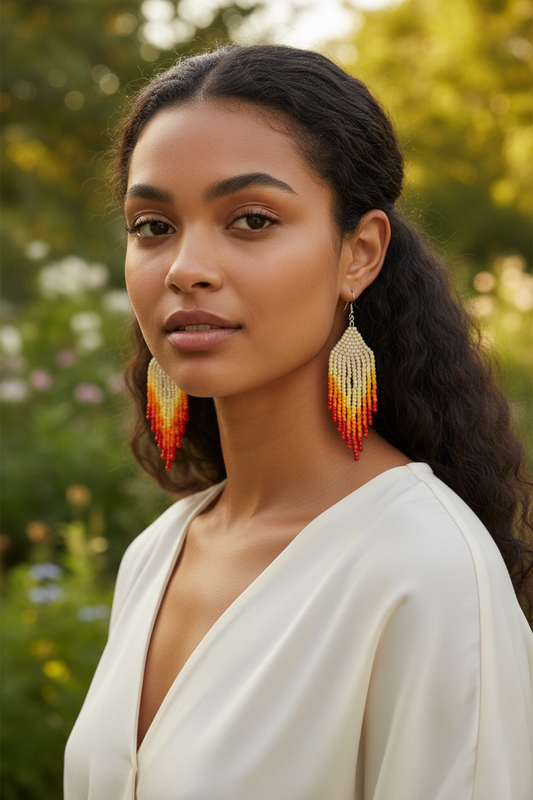 Handcrafted Beaded Fringe Earrings – Sunset Bloom