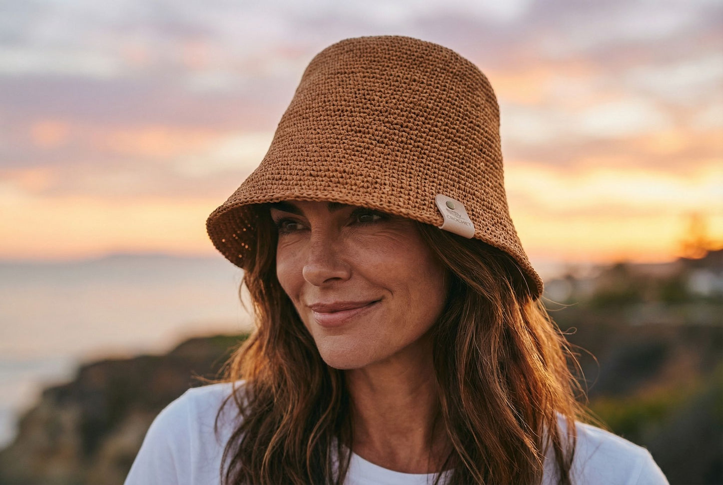 Handcrafted Raffia Crochet Bucket Hat-Beige