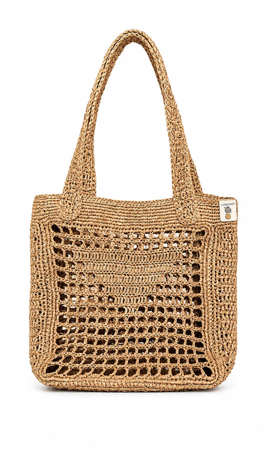 Handcrafted Raffia Bag, Natural Beige Open Weave-Made in USA