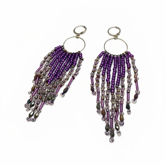 Handcrafted Purple Beaded Statement Earrings