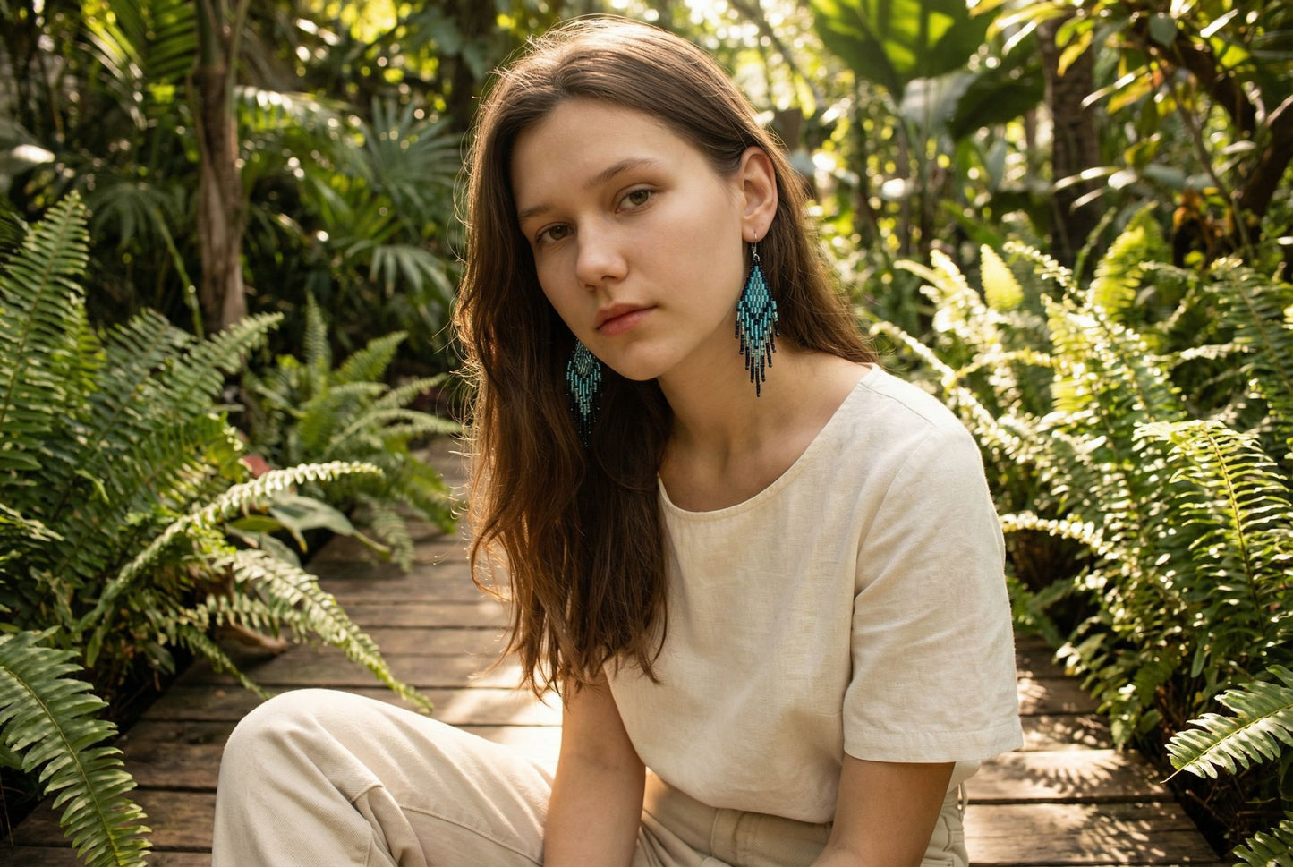 Handcrafted Beaded Tassel Earrings – Ocean Teal Elegance
