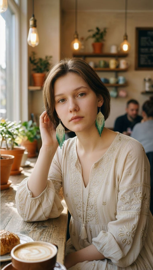 Handcrafted Beaded Ombre Fringe Earrings