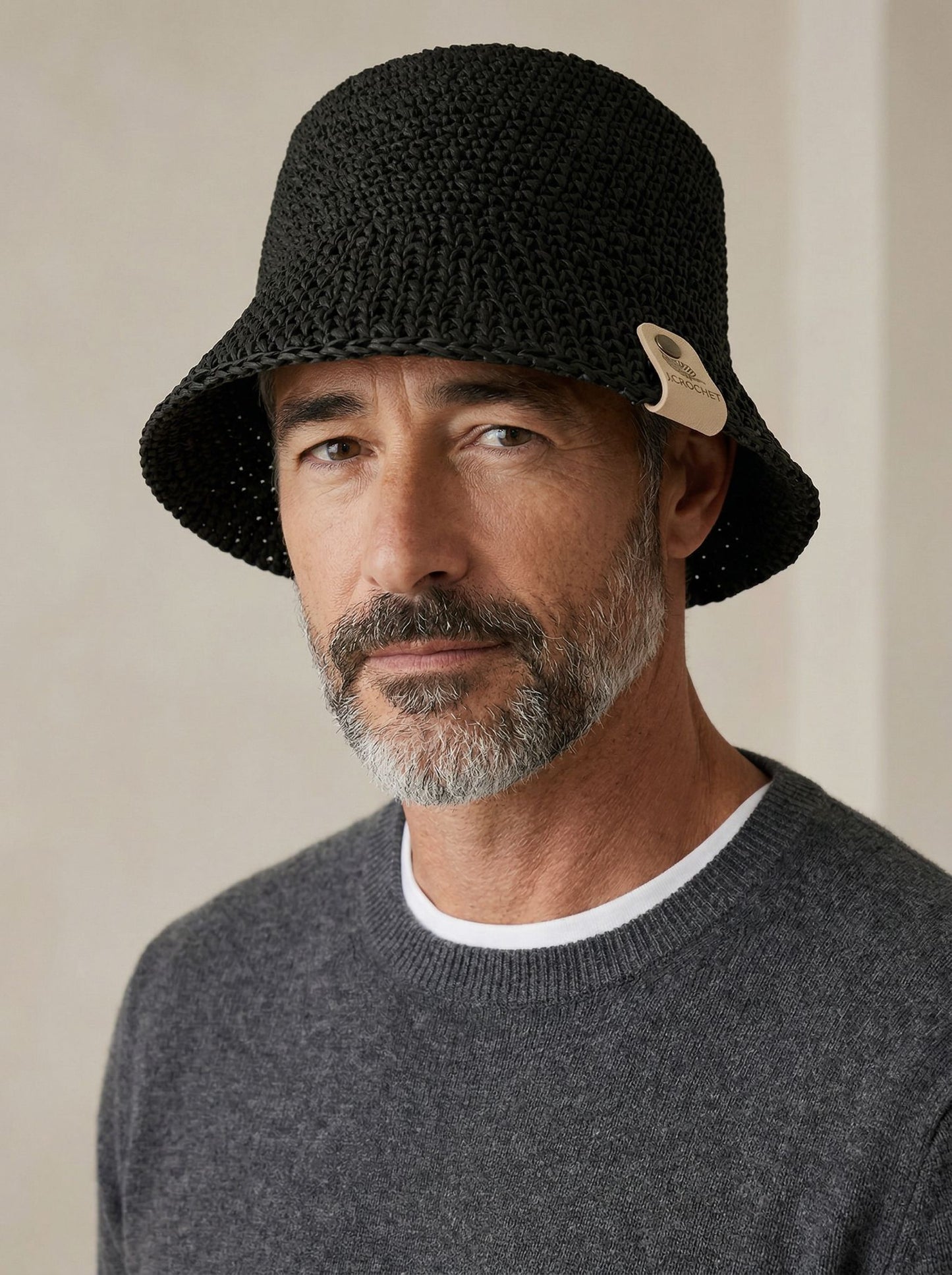 Handcrafted Unisex Raffia Bucket Hat-Black