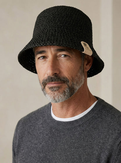 Handcrafted Unisex Raffia Bucket Hat-Black