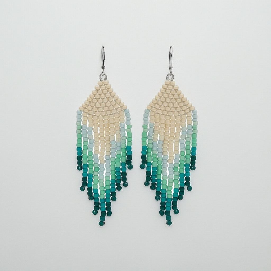 Handcrafted Beaded Ombre Fringe Earrings