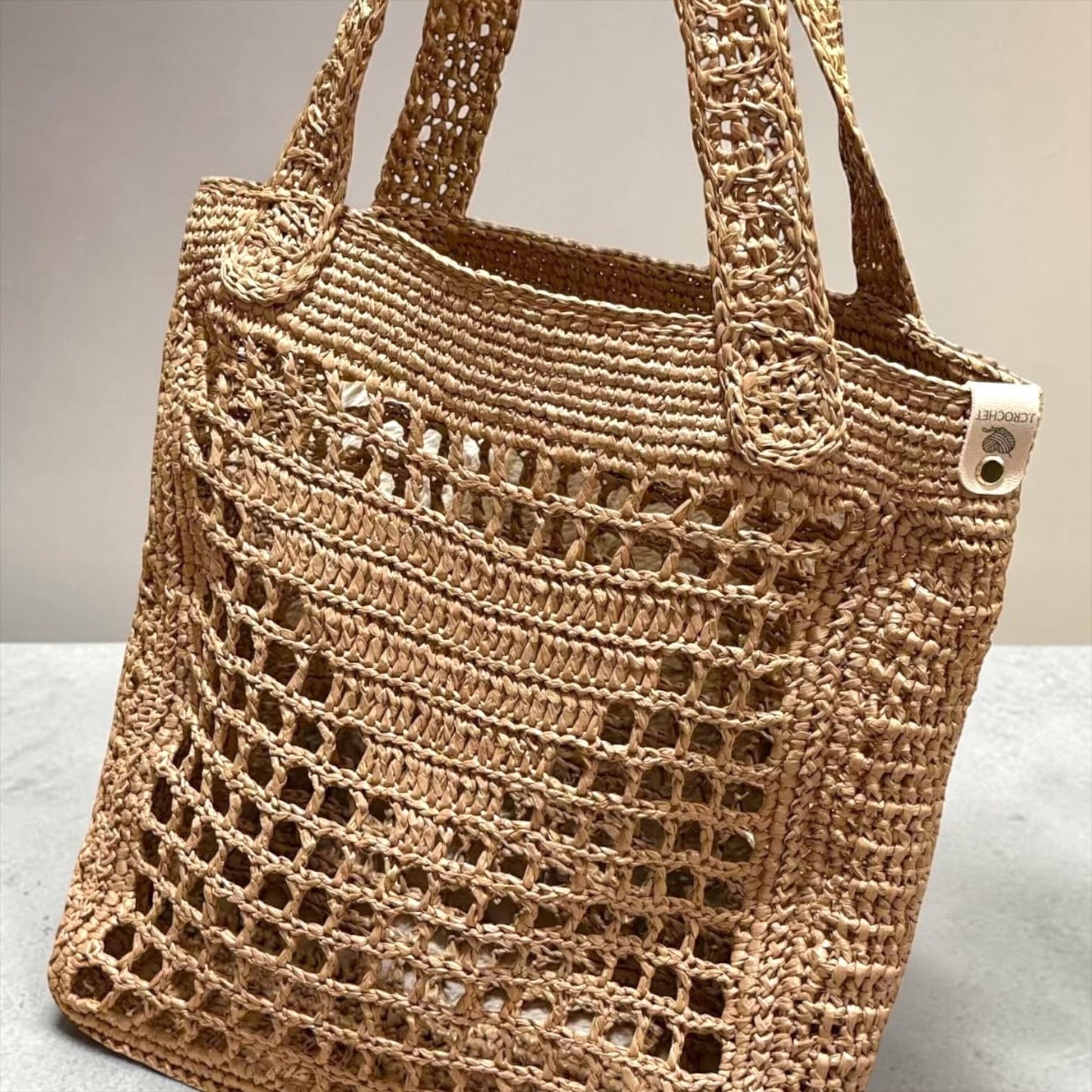 Handcrafted Raffia Bag, Natural Beige Open Weave-Made in USA