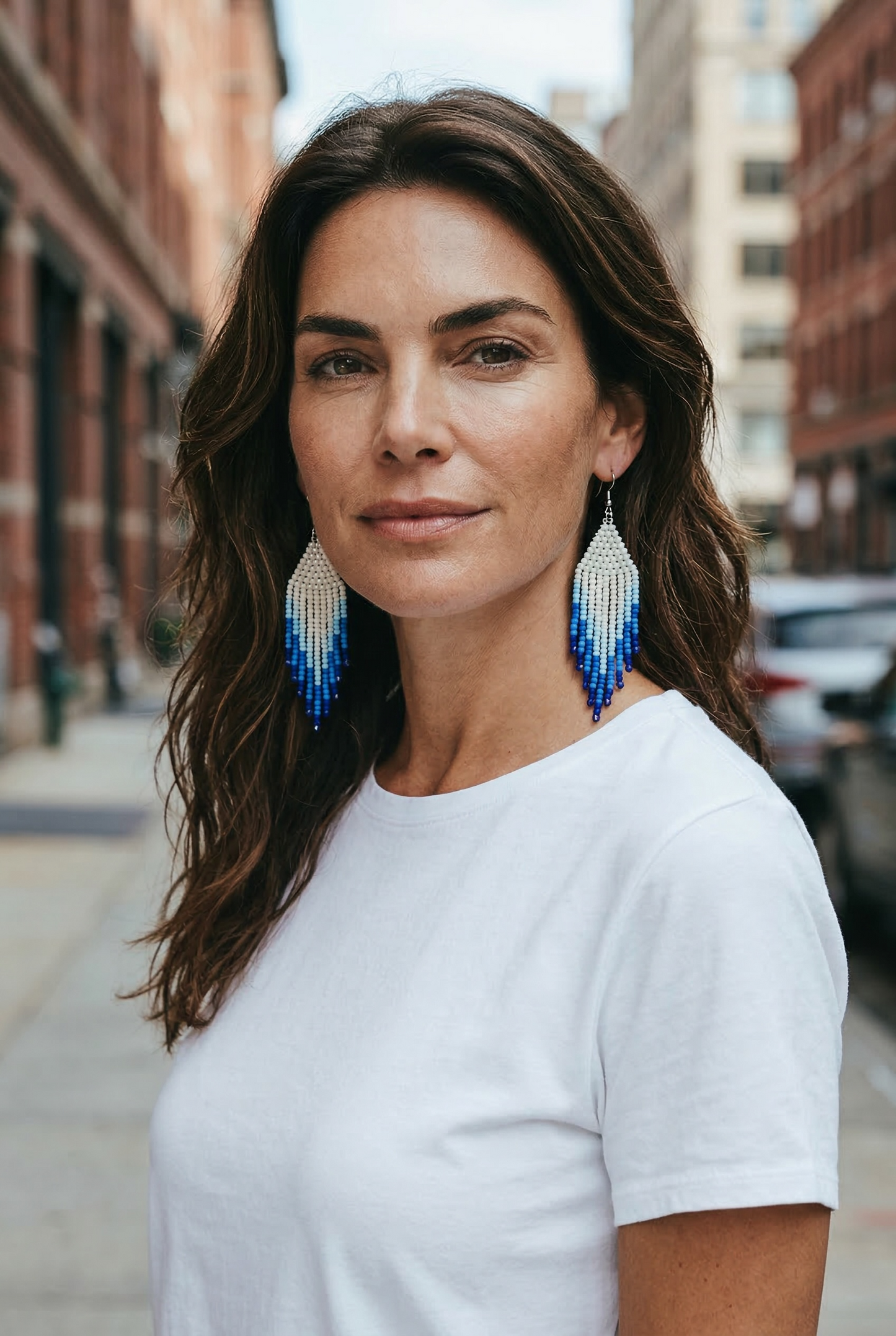 Handcrafted Beaded Deep Sea Ombre Fringe Earrings
