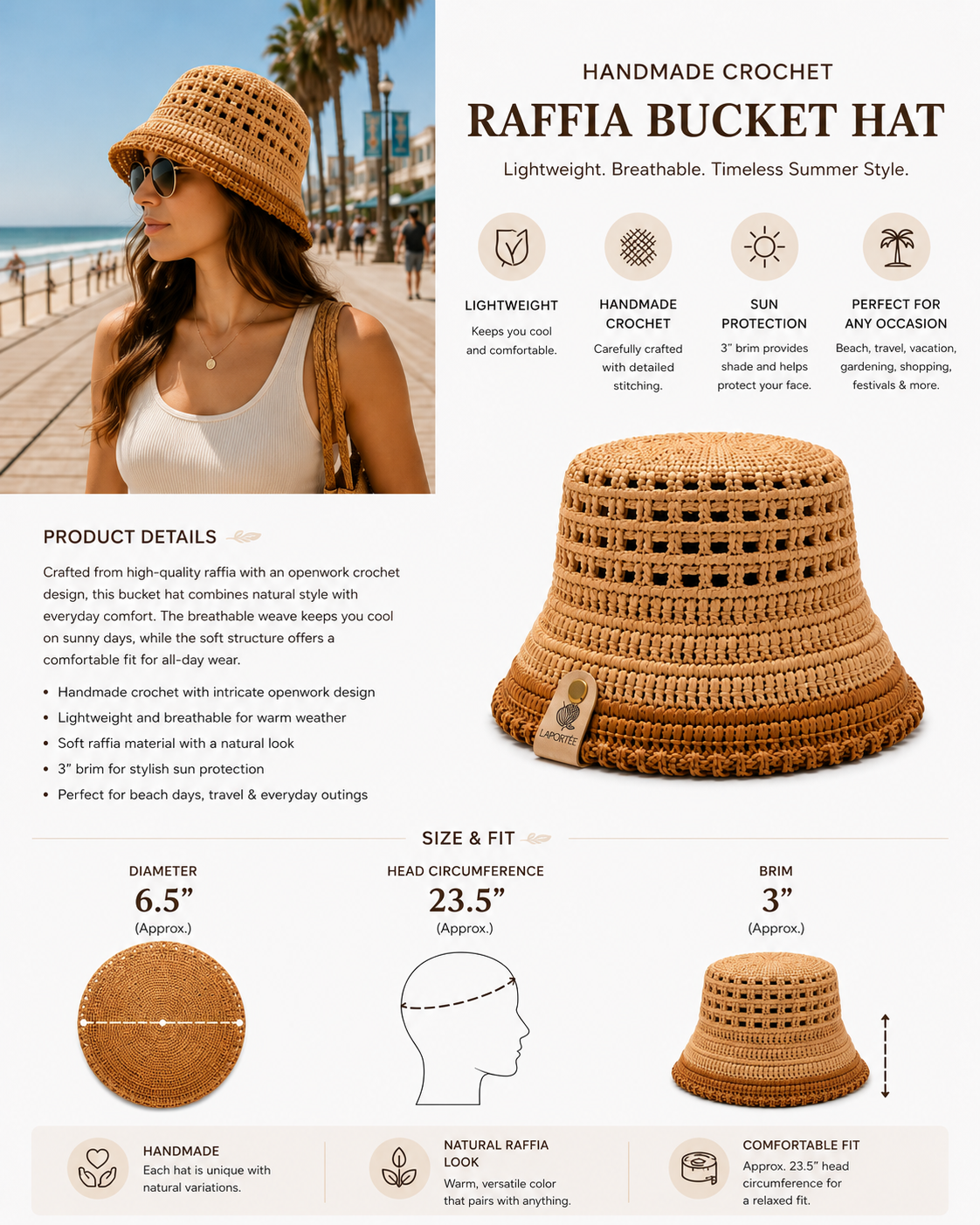 Handmade Bucket Hat, Open Weave, Two-Tone-Made in USA