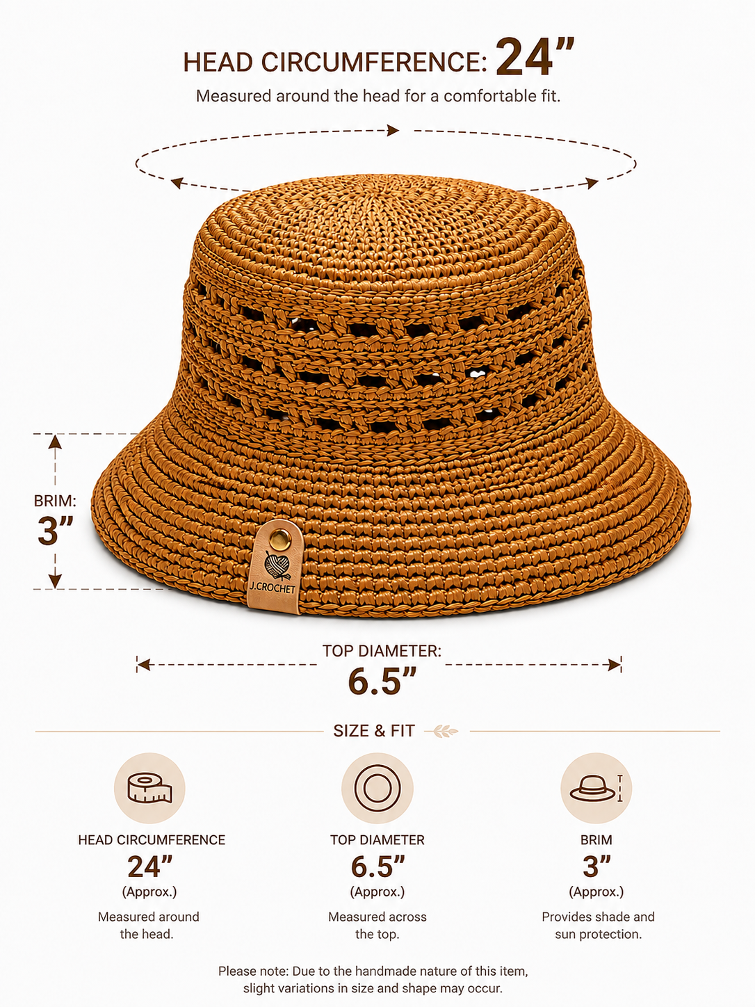 Handmade Raffia Bucket Hat Openwork Design-Made in USA