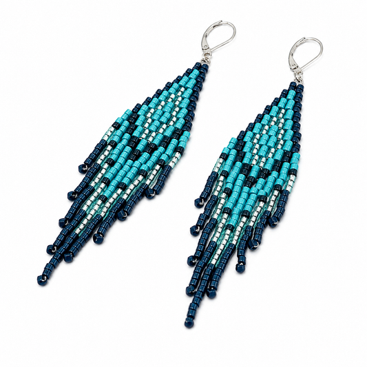 Handcrafted Beaded Tassel Earrings – Ocean Teal Elegance