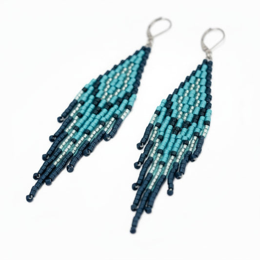 Handcrafted Beaded Tassel Earrings – Ocean Teal Elegance