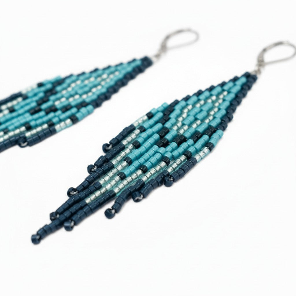 Handcrafted Beaded Tassel Earrings – Ocean Teal Elegance