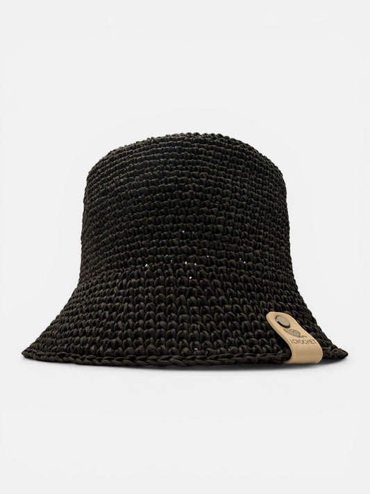 Handcrafted Raffia Bucket Hat-Black