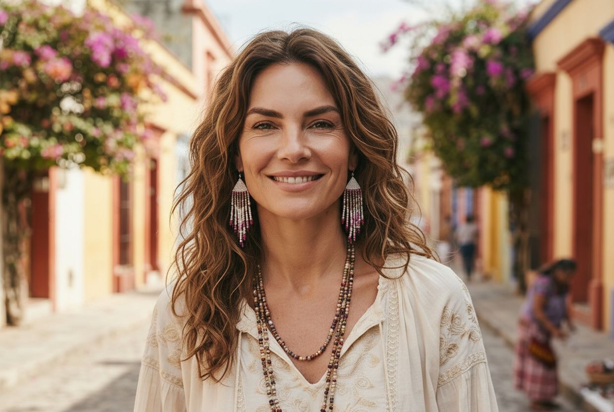 Handcrafted Glass Beads Loop Earrings -multi purple and red with white